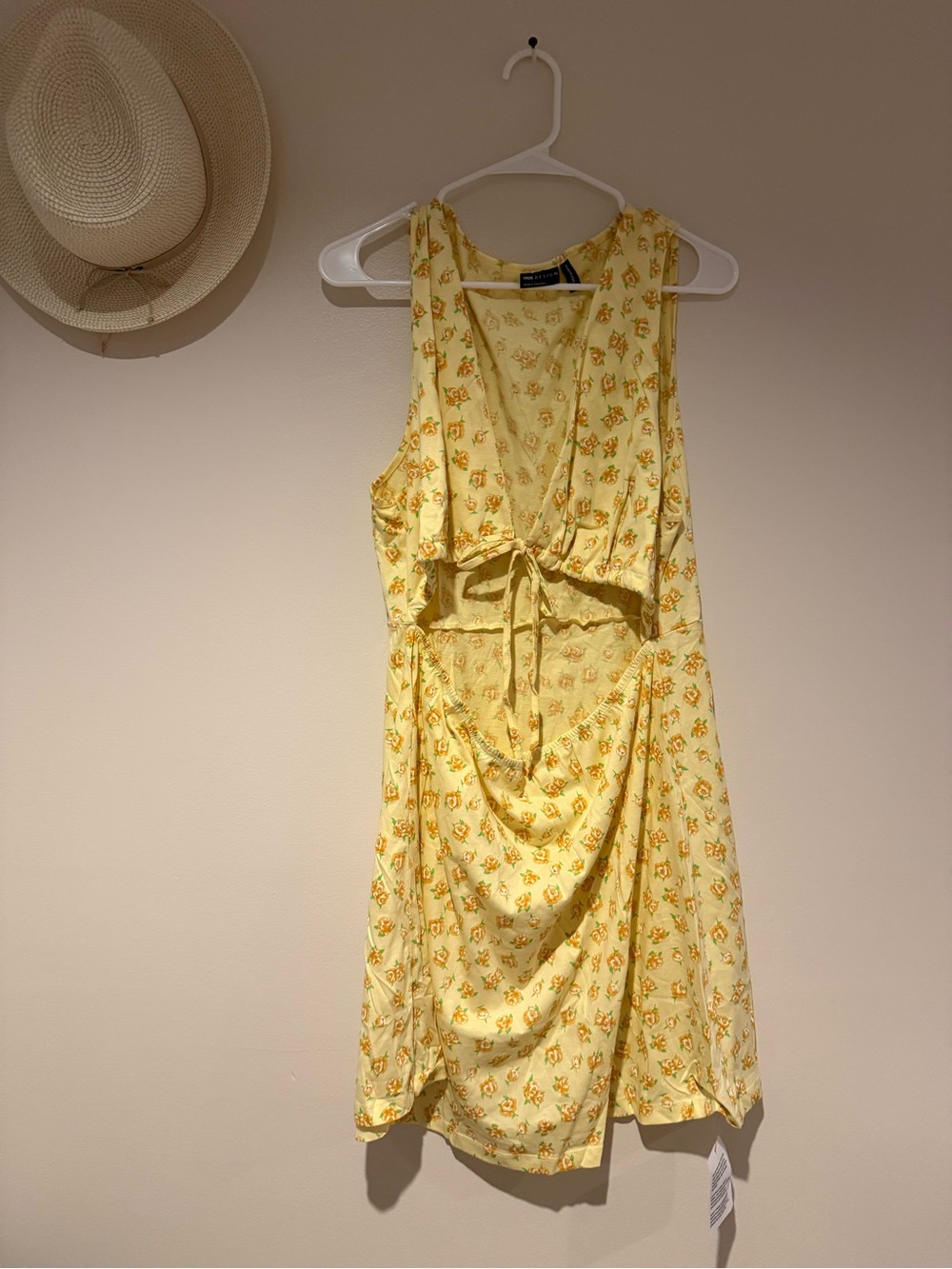 ASOS Yellow Floral Tie-Front Mini Dress